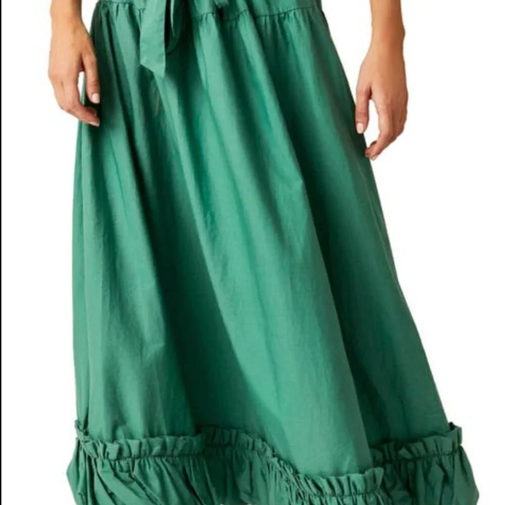 Free People Green Ruffled Maxi Skirt
